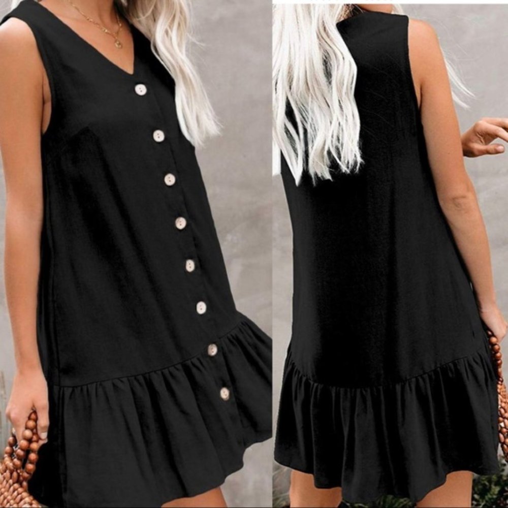 LAST ONE! WHAT A DOLL BUTTON DOWN DRESS- BLACK - Picture 2 of 2